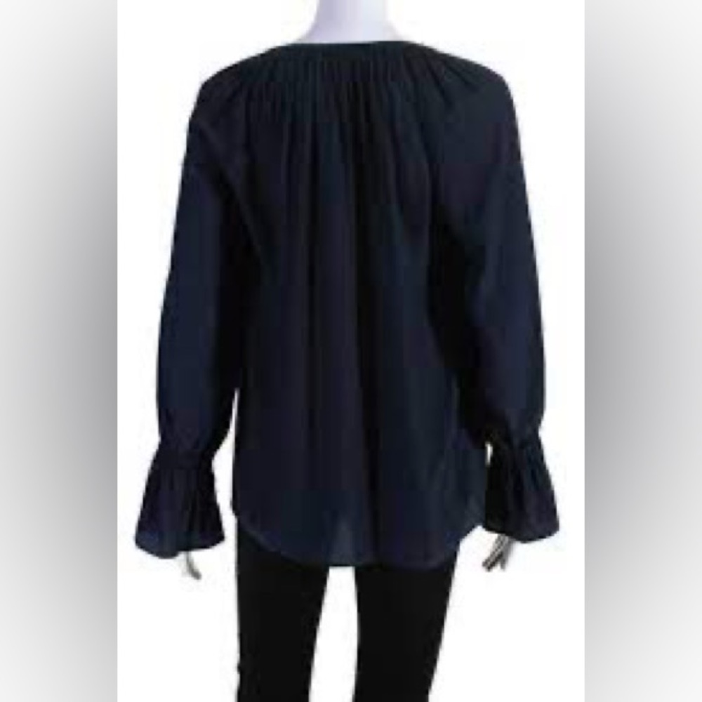 Ramy Brook Womens Satin Blue Tie Front V-Neck Long Sleeve Blouse Top - Picture 9 of 13